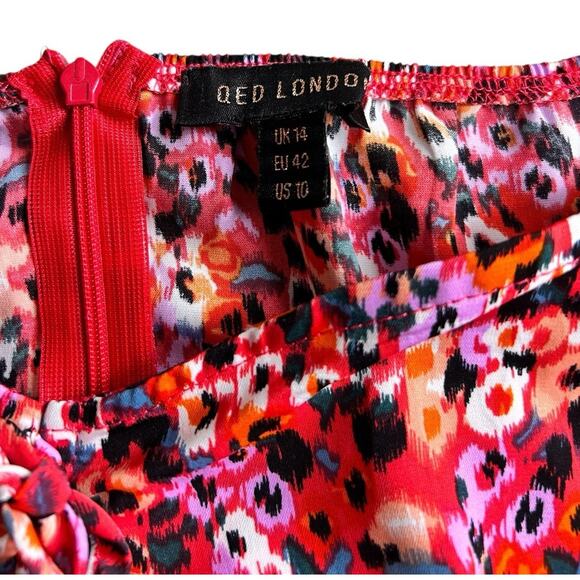 QED LONDON Abstract A-Line Midi Dress Sz 10 Sweetheart Neckline Colorful - Picture 2 of 7